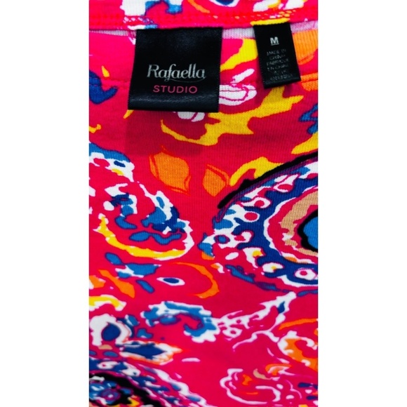 Rafaella Medium Pink Paisley Long Sleeve Button Shoulder Stretch Knit Top - Picture 4 of 5